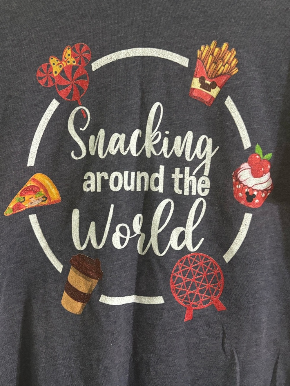 "Snacking Around the World' Graphic Tee - Gray  Women's cut size XL